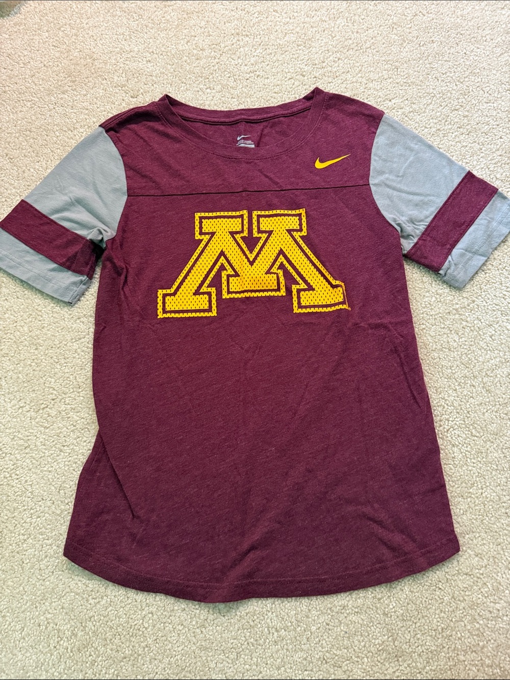 Nike Maroon & Gray Short Sleeve Tee with Gold University Logo